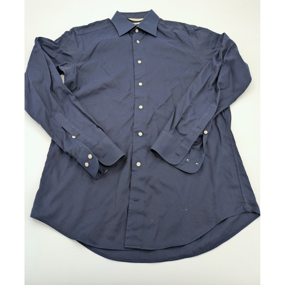 Suitsupply Traveller Dress Shirt Mens 40 15.5 Slim‎ Fit Navy Blue Textured